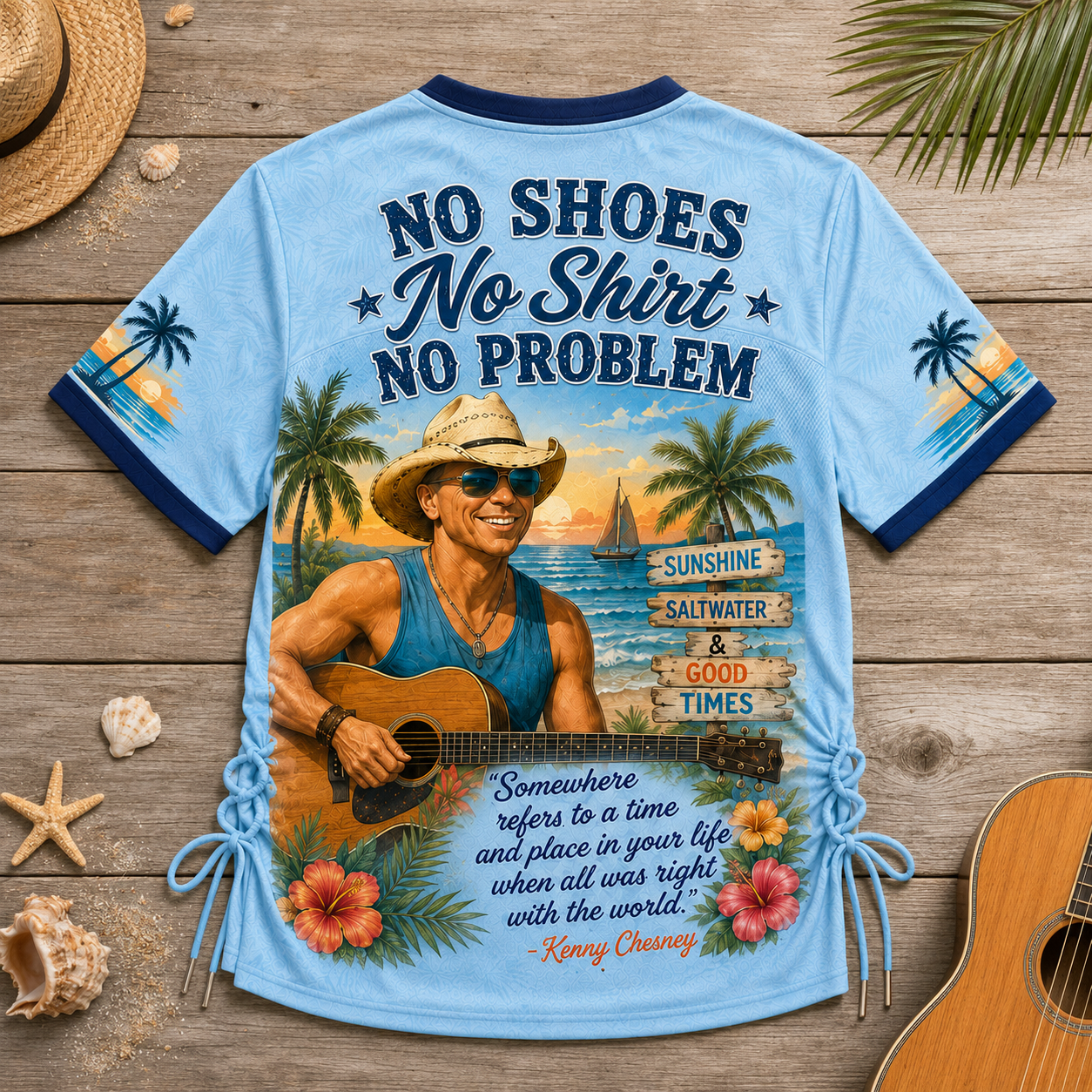 Kenny Chesney No Shoes Nation No Shoes No Shirt No Problem Tropical Beach Women’s Lace-Up Jersey Shirt Kenny Chesney No Shoes Nation No Shoes No Shirt No Problem Tropical Beach Women’s Lace-Up Jersey Shirt