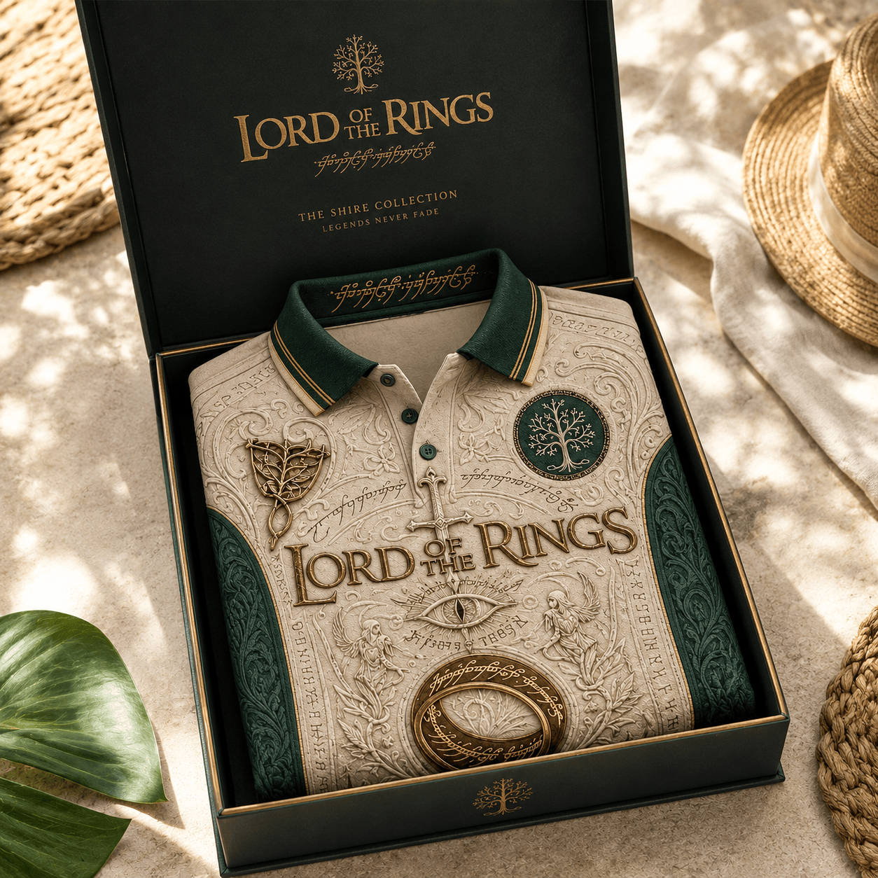 Lord of the Rings Middle Earth Fellowship 3D Embossed Vintage Polo Shirt Lord of the Rings Middle Earth Fellowship 3D Embossed Vintage Polo Shirt