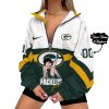 Personalized Green Bay Packers Betty Boop Custom Name And Number Women's Quarter-Zip Windbreaker Jacket