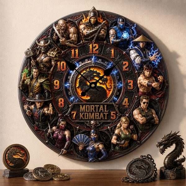 Mortal Kombat Retro Fighting Game Characters Gamer Room Decor Personalized Gift Acrylic Hanging Wall Clock