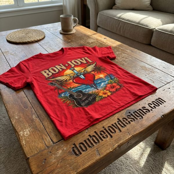 Bon Jovi The Beach Is My Happy Place Red Sunset Tropical Graphic T-Shirt
