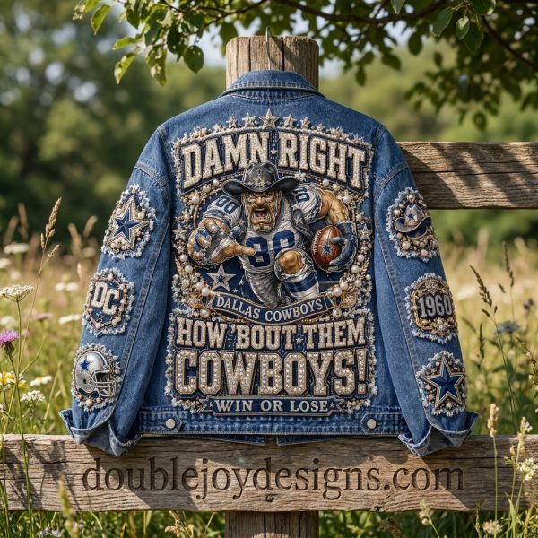 Dallas Cowboys Damn Right Est 1960 Pearl Embellished Bling Denim Jacket