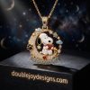 Snoopy and Woodstock Crescent Moon Heart Gold Diamond Pendant Necklace