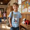 Snoopy Guess Who's Back To School Cute Cartoon Light Blue Graphic T-Shirt