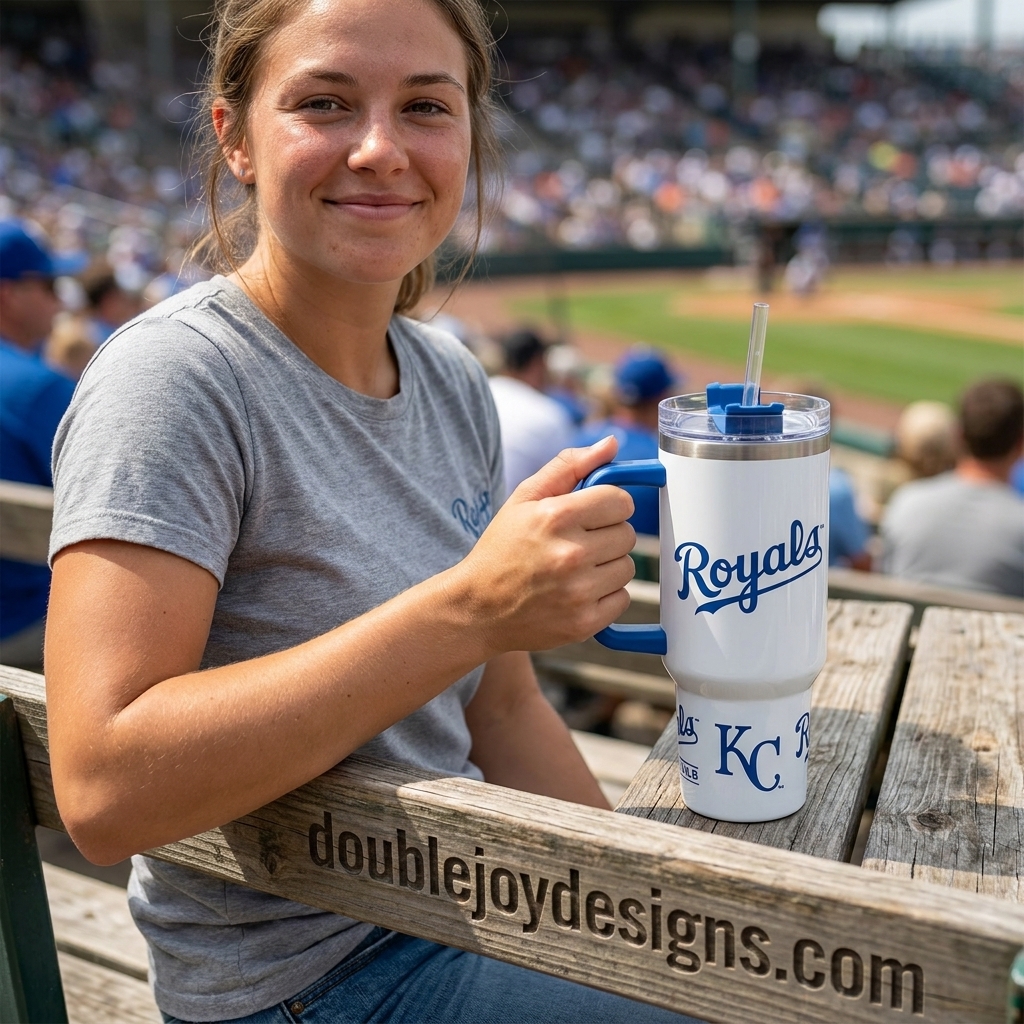 Kansas City Royals MLB Baseball 40oz Double Wall Vacuum Insulated Mug with Handle and Straw Tumbler Kansas City Royals MLB Baseball 40oz Double Wall Vacuum Insulated Mug with Handle and Straw Tumbler