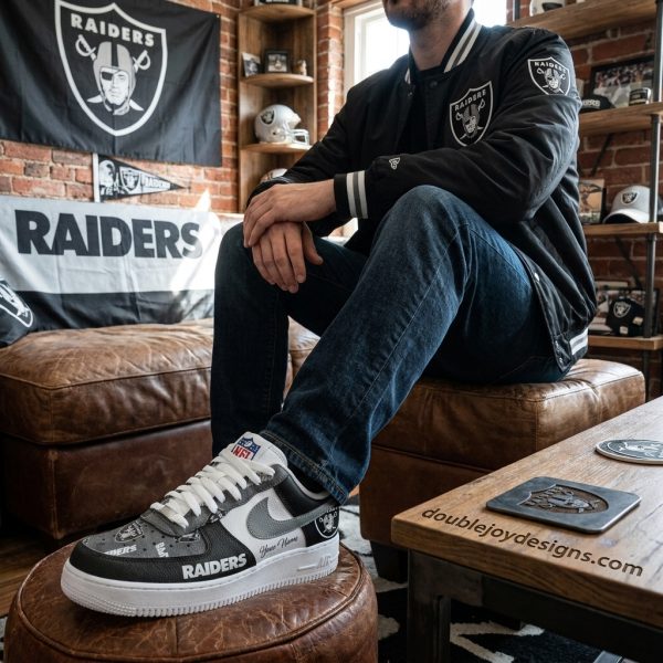 Las Vegas Raiders Personalized Custom Name Premium NFL Black White Air Force 1 Shoes