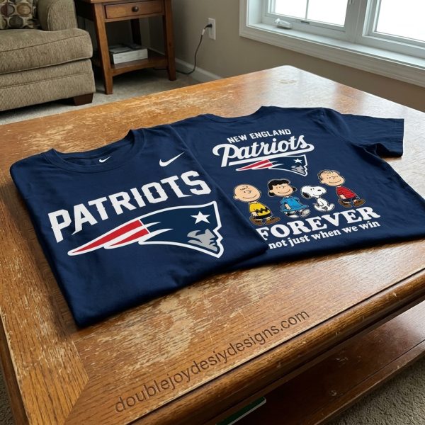 New England Patriots Peanuts Snoopy Forever Not Just When We Win Navy Blue 3D Graphic T-Shirt