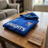 Newcastle Knights NRL Personalized Custom Name Women's Royal Blue Asymmetric Criss Cross Hoodie