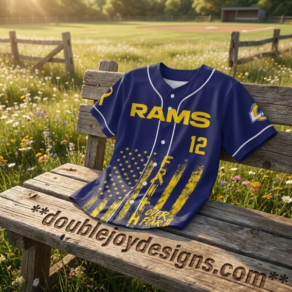 Personalized Los Angeles Rams Breast Cancer Awareness Faith Over Fear Custom Name Baseball Jersey