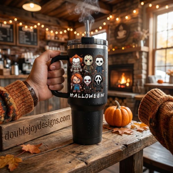 Halloween Horror Legends Creep’s Chiller Chibi Movie Characters 40oz Double-Wall Vacuum Insulated Tumbler with Handle and Straw