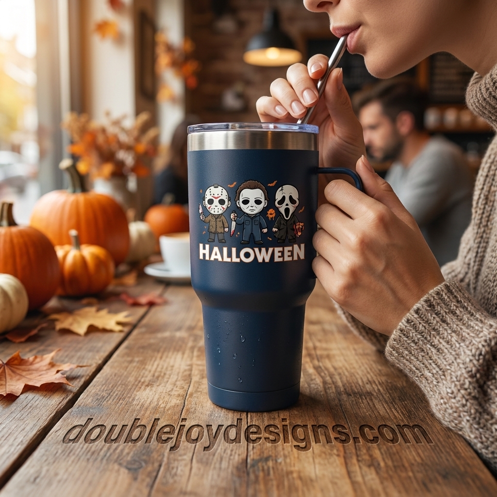 Halloween Horror Legends Creep’s Chiller Chibi Movie Characters 40oz Double-Wall Vacuum Insulated Tumbler with Handle and Straw Halloween Horror Legends Creep’s Chiller Chibi Movie Characters 40oz Double-Wall Vacuum Insulated Tumbler with Handle and Straw