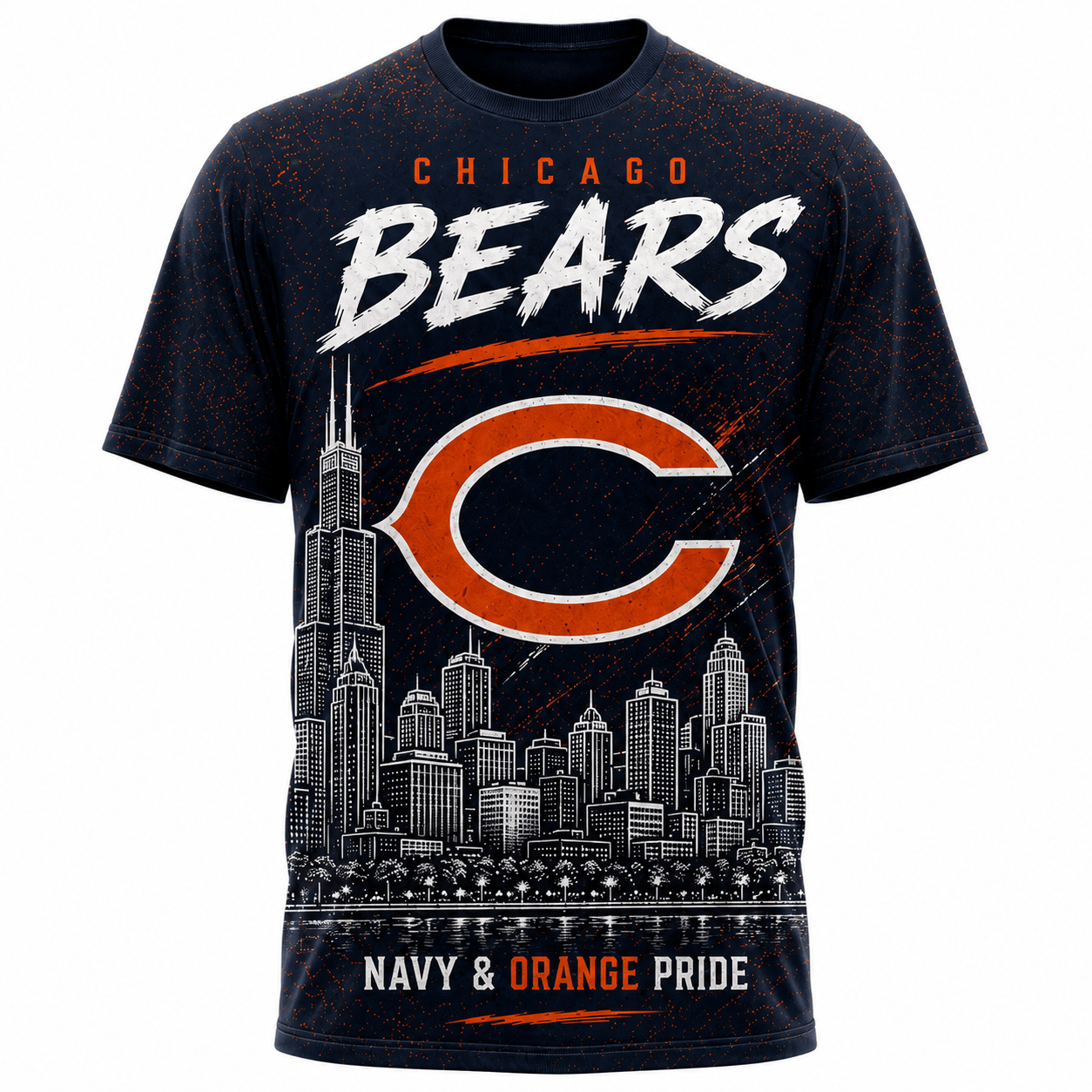 Chicago Bears Bear Down Skyline Navy and Orange Pride Gameday Football Graphic T-Shirt Chicago Bears Bear Down Skyline Navy and Orange Pride Gameday Football Graphic T-Shirt