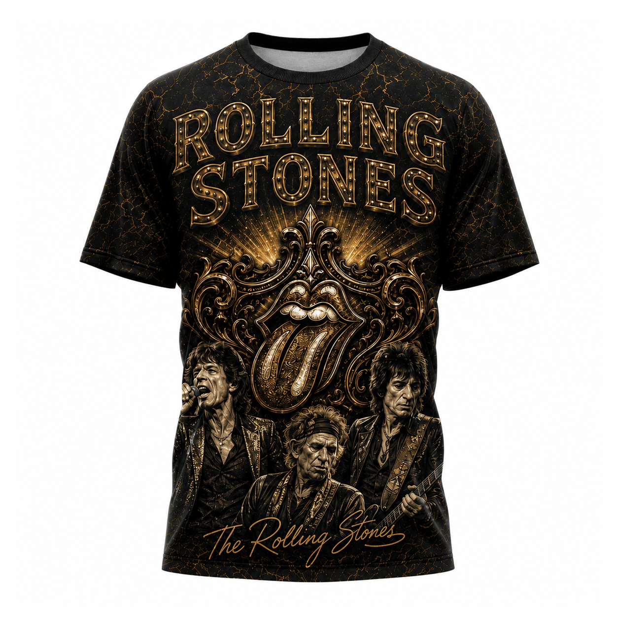 The Rolling Stones 1962-2026 Anniversary Gold 3D All-Over Print T-Shirt The Rolling Stones 1962-2026 Anniversary Gold 3D All-Over Print T-Shirt