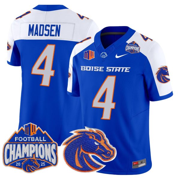 Men’s Boise State Broncos Maddux Madsen #4 2025 Mountain West Champions Vapor Limited Stitched Football Jersey