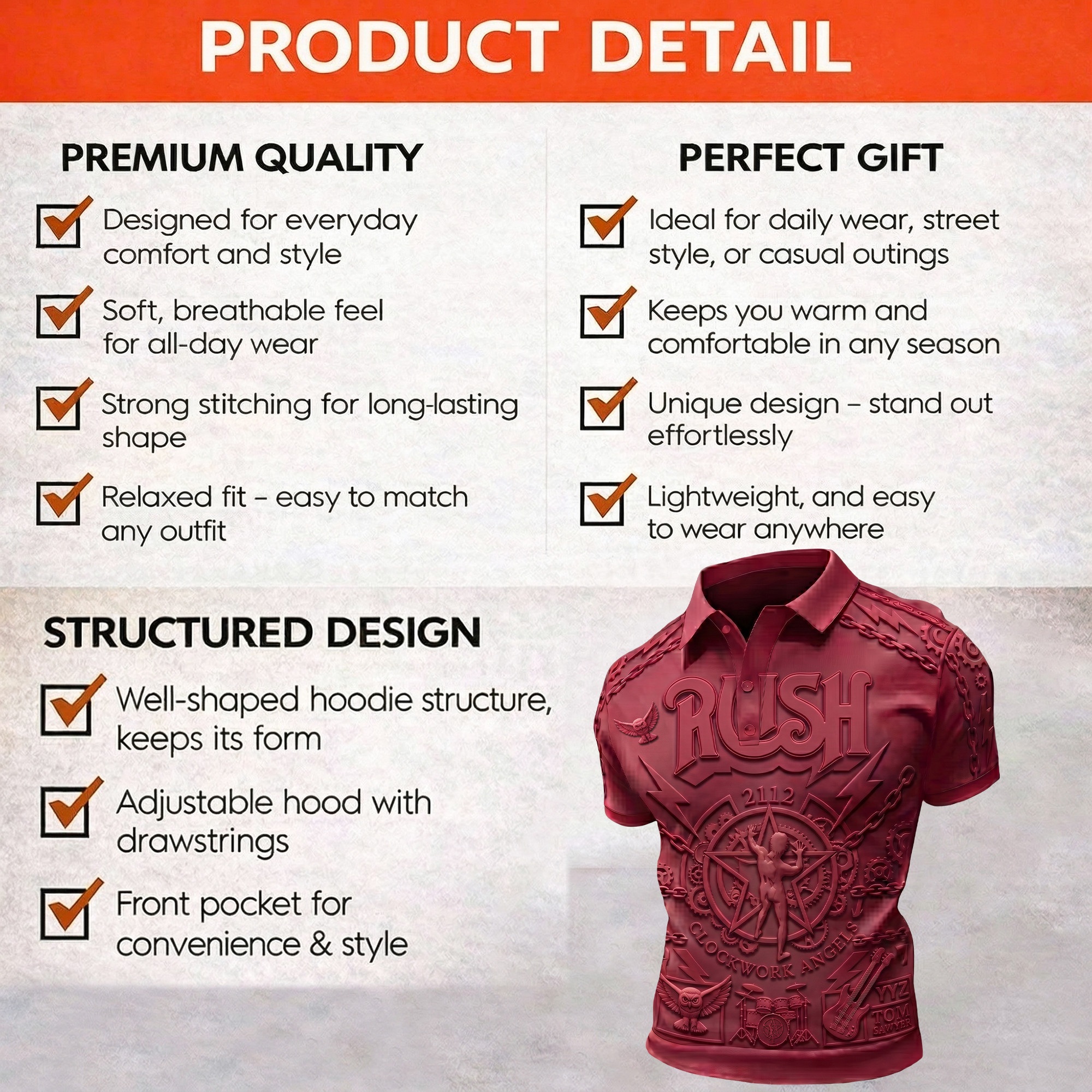 Rush Band 2112 Starman Clockwork Angels Red 3D Graphic Polo Shirt Rush Band 2112 Starman Clockwork Angels Red 3D Graphic Polo Shirt