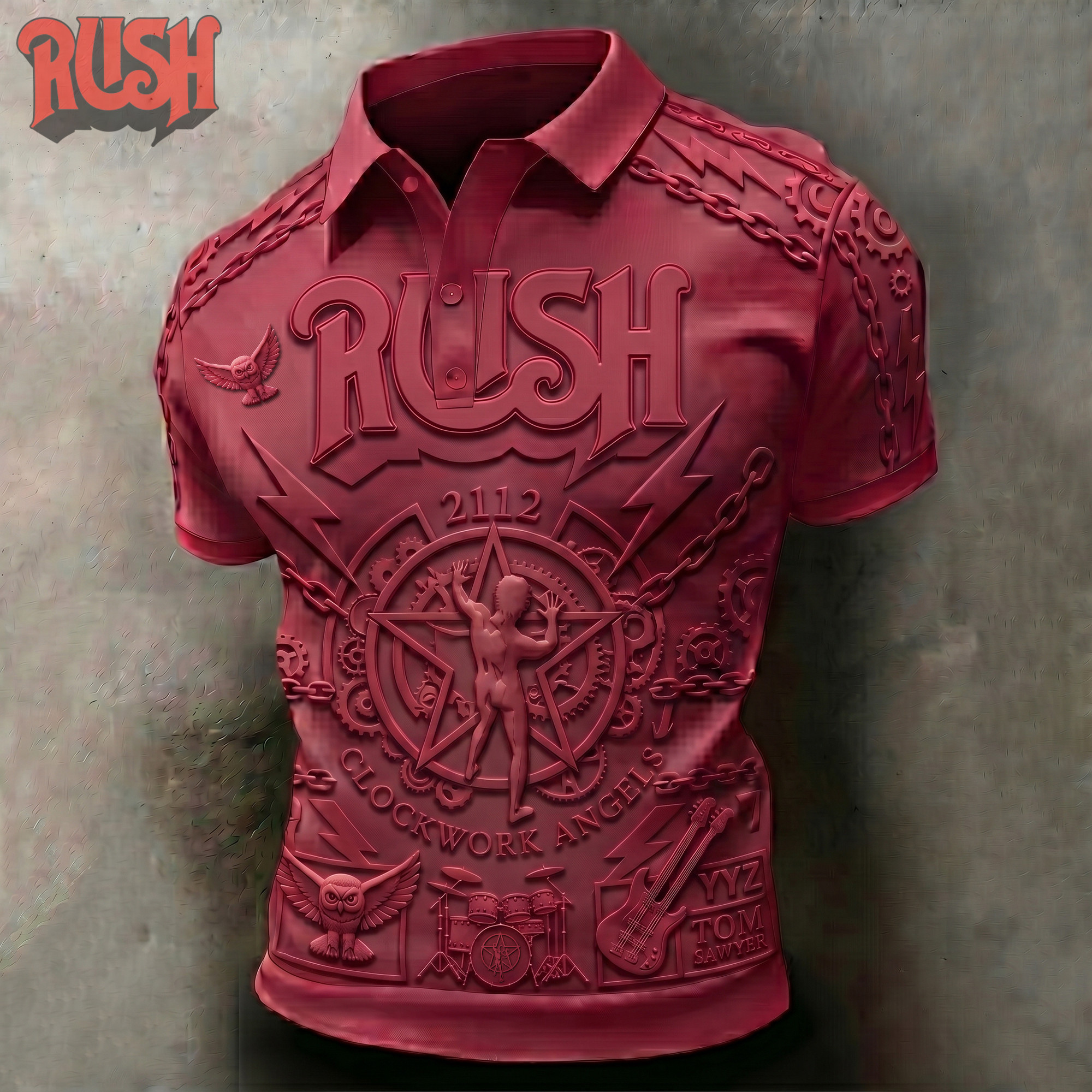 Rush Band 2112 Starman Clockwork Angels Red 3D Graphic Polo Shirt Rush Band 2112 Starman Clockwork Angels Red 3D Graphic Polo Shirt