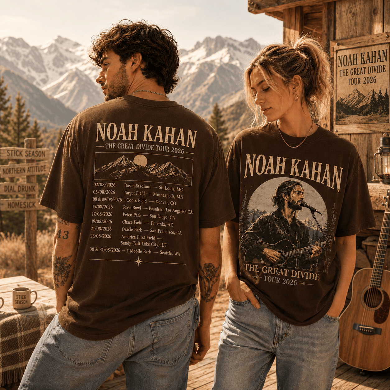 Noah Kahan The Great Divide Tour 2026 Vintage Double Sided Retro Concert T-Shirt Noah Kahan The Great Divide Tour 2026 Vintage Double Sided Retro Concert T-Shirt