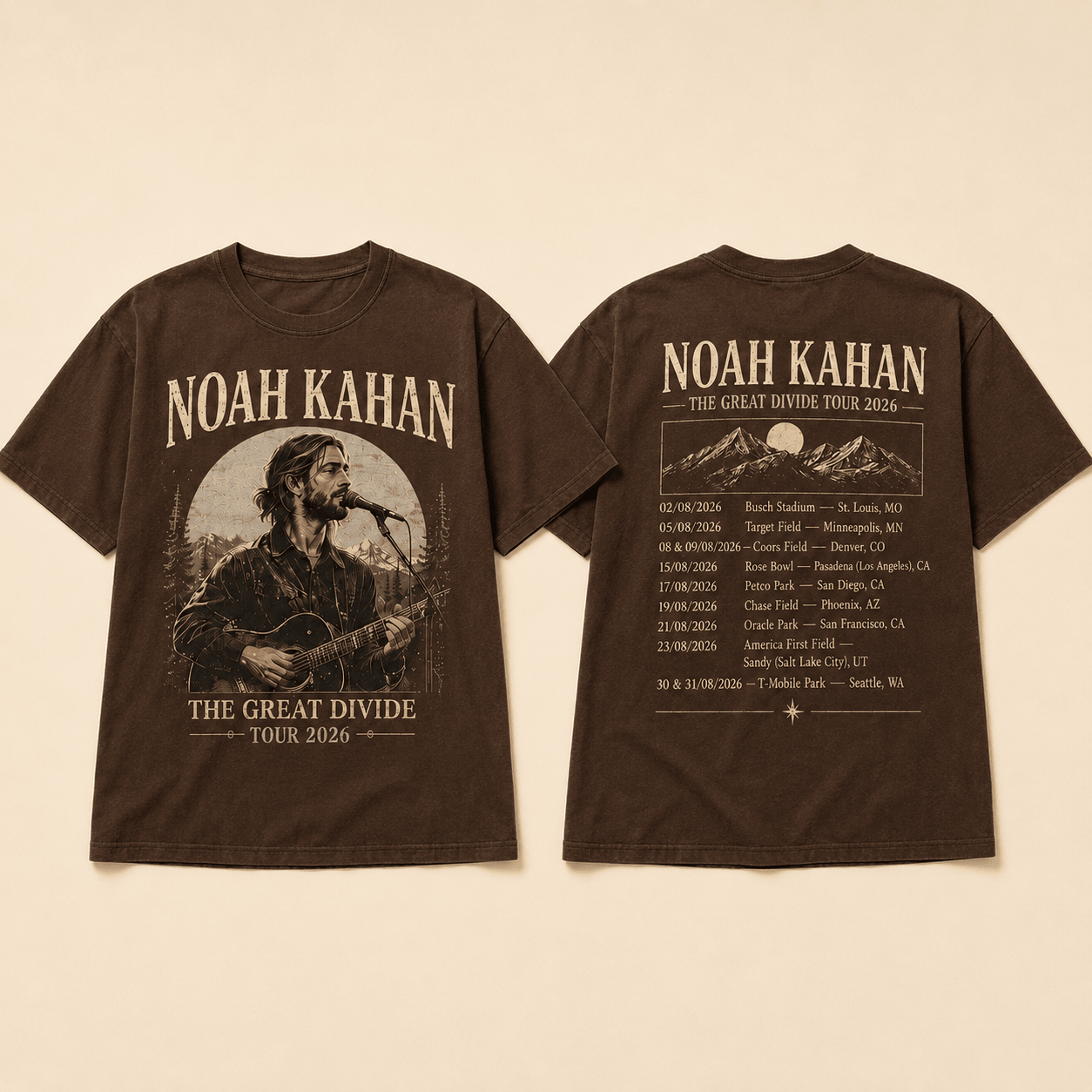 Noah Kahan The Great Divide Tour 2026 Vintage Double Sided Retro Concert T-Shirt Noah Kahan The Great Divide Tour 2026 Vintage Double Sided Retro Concert T-Shirt