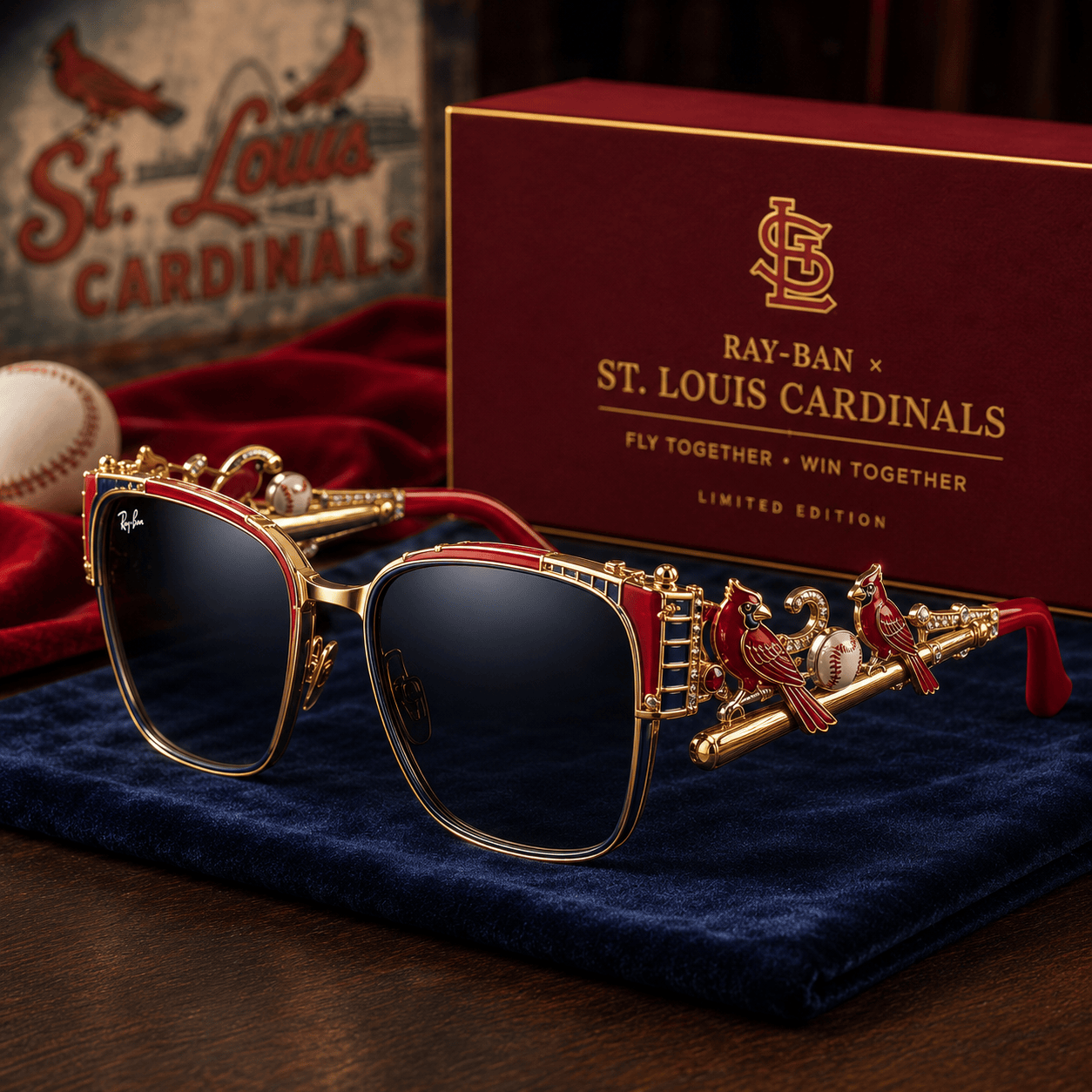 St. Louis Cardinals Ray-Ban MLB Limited Edition Luxury 3D Gold Frame Unisex Sunglasses St. Louis Cardinals Ray-Ban MLB Limited Edition Luxury 3D Gold Frame Unisex Sunglasses