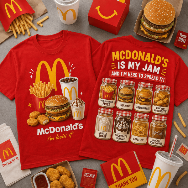 McDonald’s Is My Jam Fast Food Favorites Double Sided Graphic Red T-Shirt