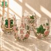 Alpha Kappa Alpha AKA Sorority 1908 Pink and Green Ivy Leaf Pearl Luxury Stemless Wine Glass Set