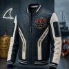 Jaws Amity Island 1975 Movie Quote Crocodile Pattern Navy Blue Varsity Leather Bomber Jacket
