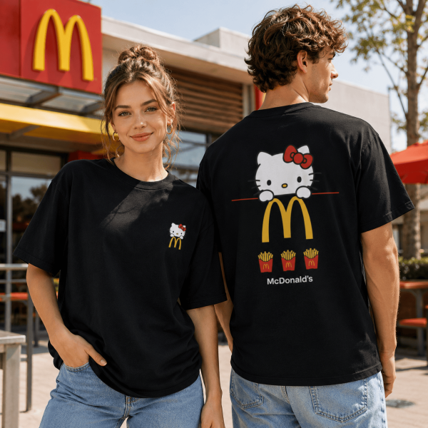 Hello Kitty x McDonald’s Cute Kawaii Fast Food Mashup 3D Graphic T-Shirt