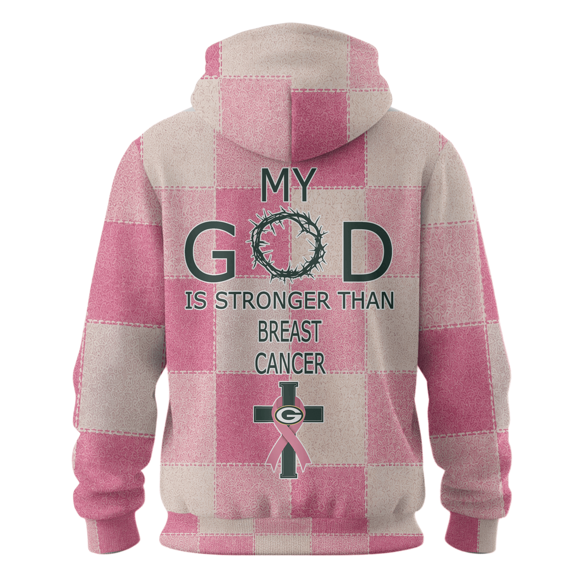 Green Bay Packers My God Is Stronger Than Breast Cancer Pink Ribbon Patchwork Pullover Hoodie Green Bay Packers My God Is Stronger Than Breast Cancer Pink Ribbon Patchwork Pullover Hoodie