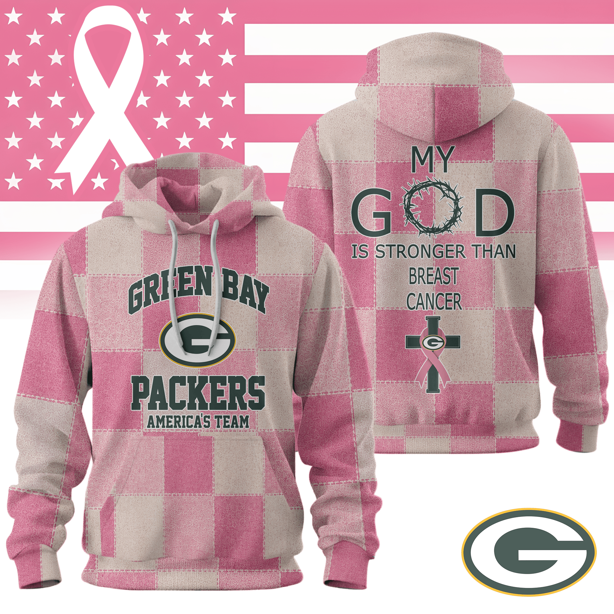 Green Bay Packers My God Is Stronger Than Breast Cancer Pink Ribbon Patchwork Pullover Hoodie Green Bay Packers My God Is Stronger Than Breast Cancer Pink Ribbon Patchwork Pullover Hoodie