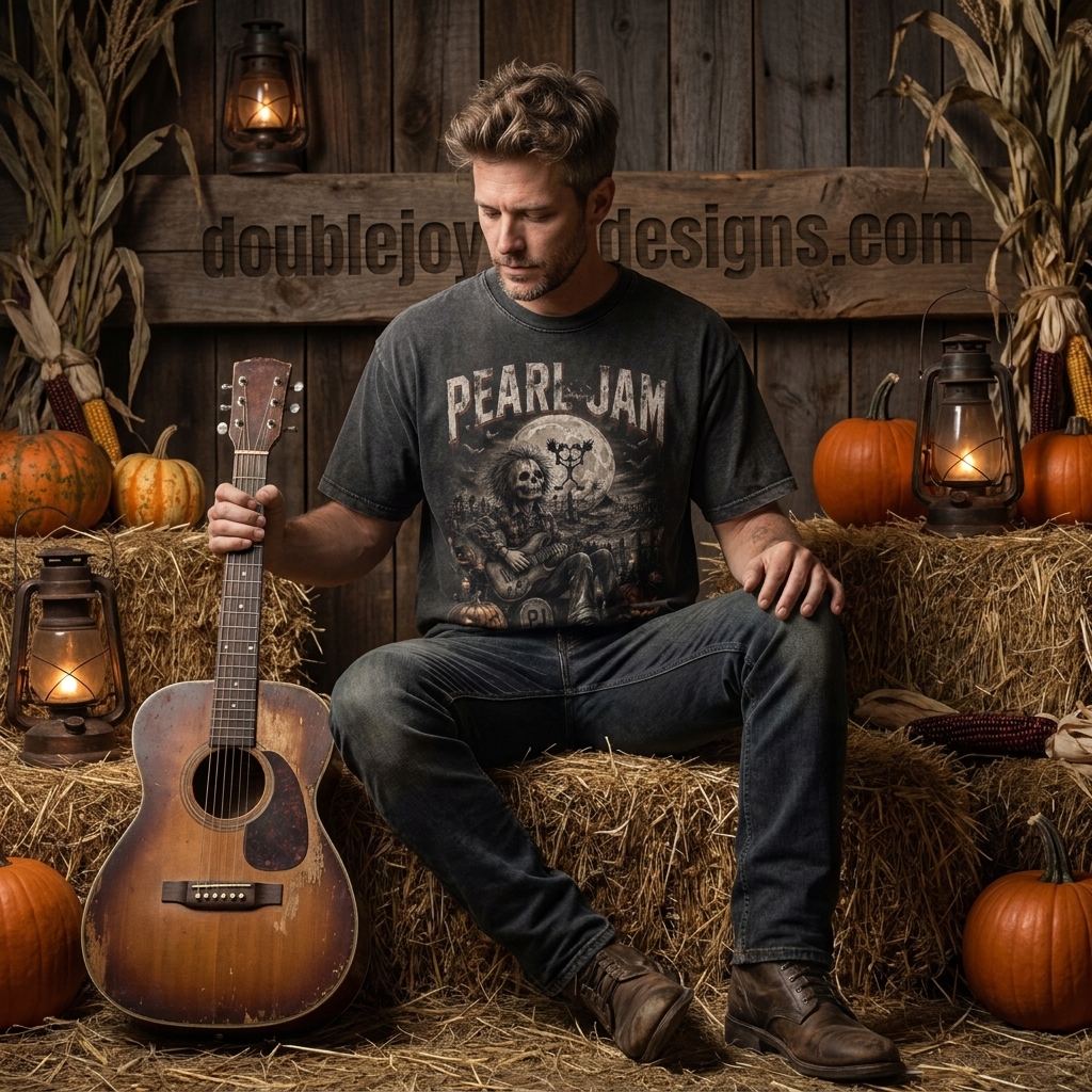 Pearl Jam Even Flow Halloween Skeleton Vintage Washed Double Sided Graphic T-Shirt Pearl Jam Even Flow Halloween Skeleton Vintage Washed Double Sided Graphic T-Shirt