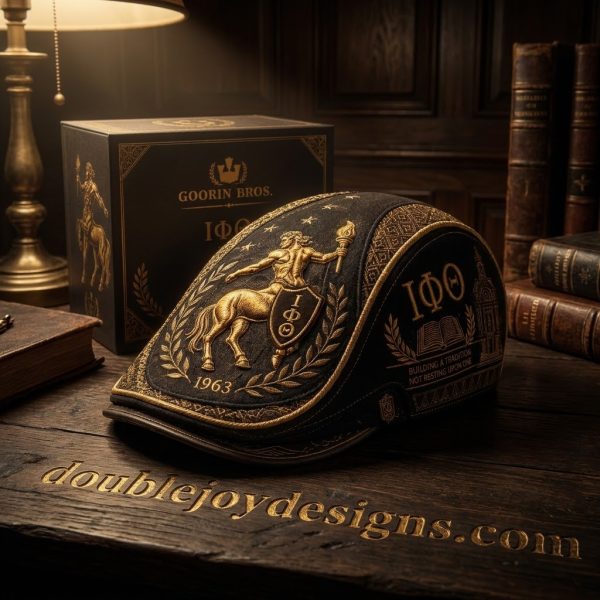 Goorin Bros Iota Phi Theta IΦΘ Fraternity 1963 Centaur Premium Gold Embroidered Black Ivy Flat Cap