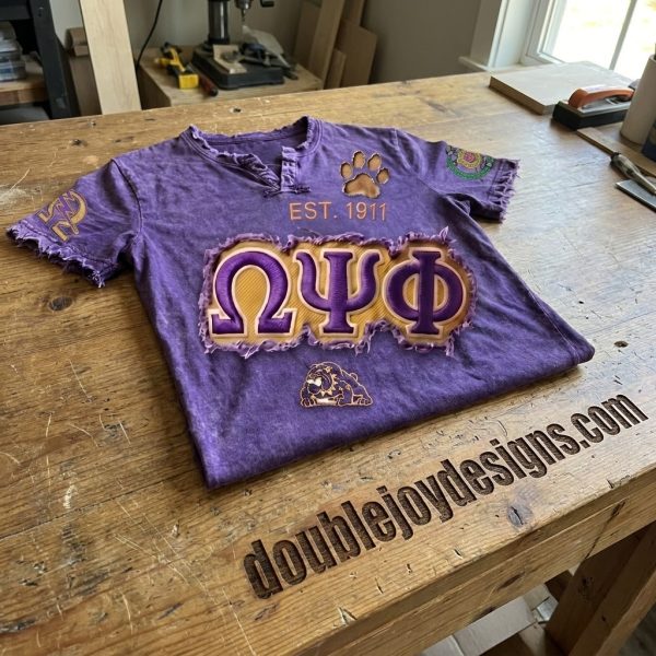 Omega Psi Phi Fraternity Est 1911 Bulldog Distressed Vintage Purple Gold Men’s Henley Shirt