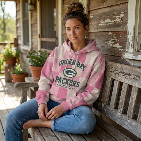 Green Bay Packers My God Is Stronger Than Breast Cancer Pink Ribbon Patchwork Pullover Hoodie