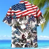 Patriotic American Flag Motocross Dirt Bike Racing Men's Short Sleeve Hawaiian Shirt