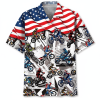 Patriotic American Flag Motocross Dirt Bike Racing Men's Short Sleeve Hawaiian Shirt