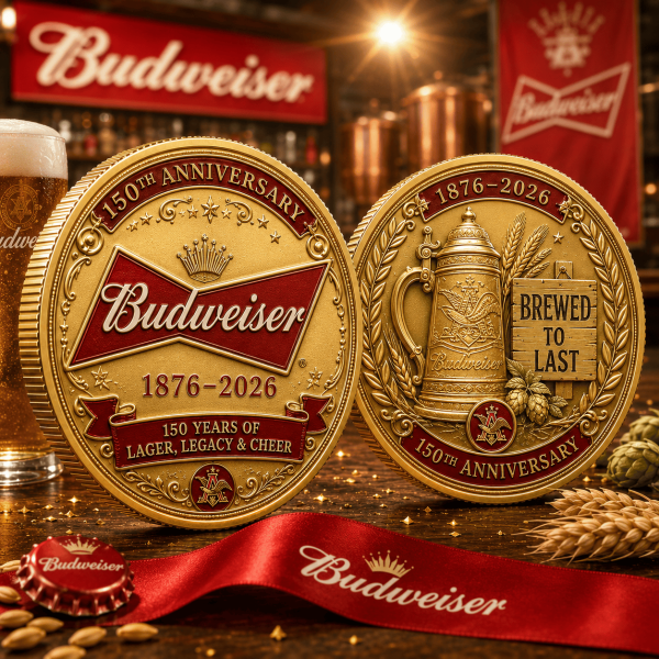 Budweiser 150th Anniversary 1876-2026 Limited Edition Gold Embossed Beer Memorabilia Commemorative Coin