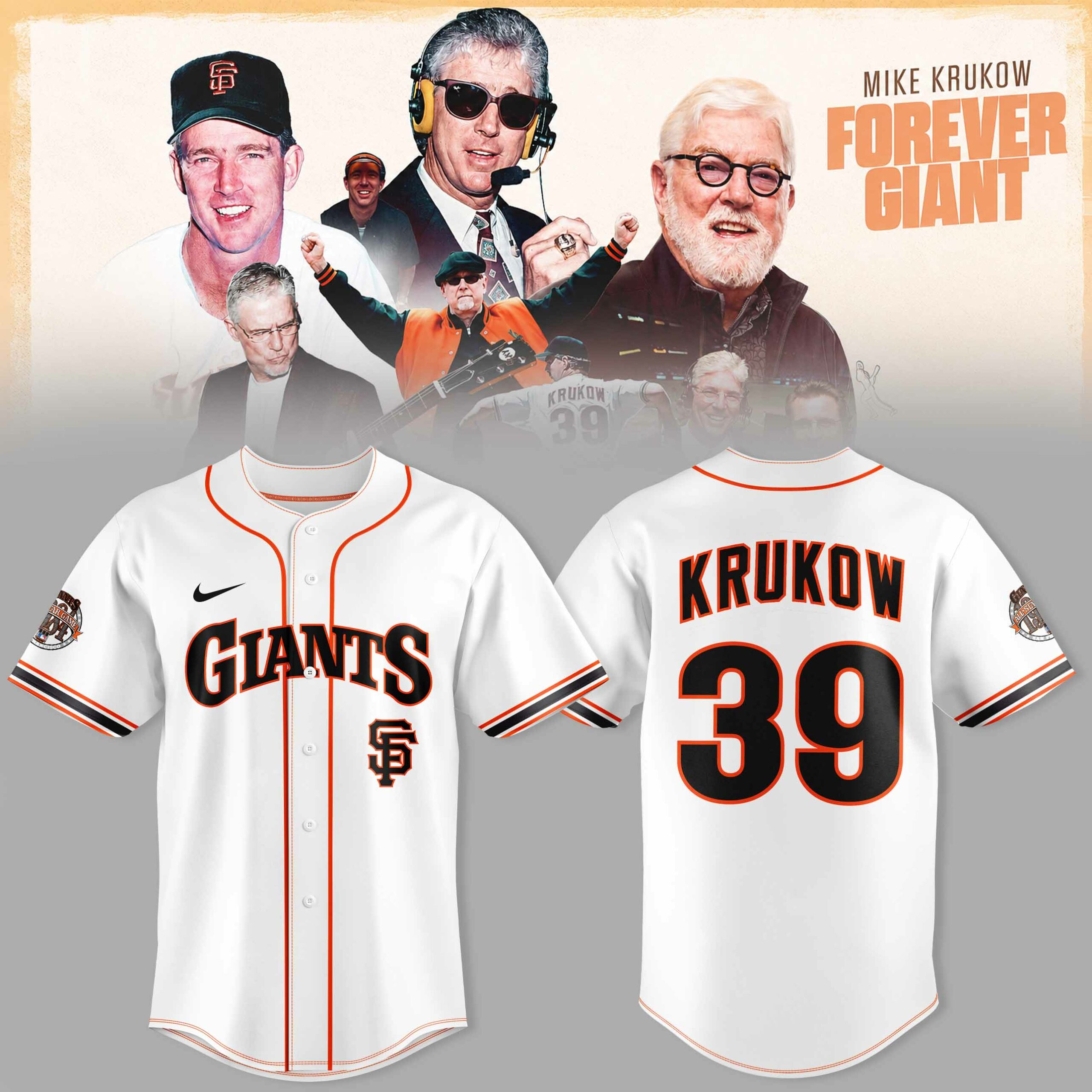 San Francisco Giants Mike Krukow 39 Forever Giant Commemorative 3D All-Over Print Baseball Jersey San Francisco Giants Mike Krukow 39 Forever Giant Commemorative 3D All-Over Print Baseball Jersey
