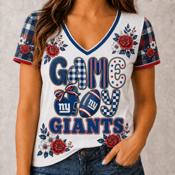 New York Giants NFL Premium Floral Print Team Pride V-Neck T-Shirt