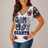 New York Giants NFL Premium Floral Print Team Pride V-Neck T-Shirt