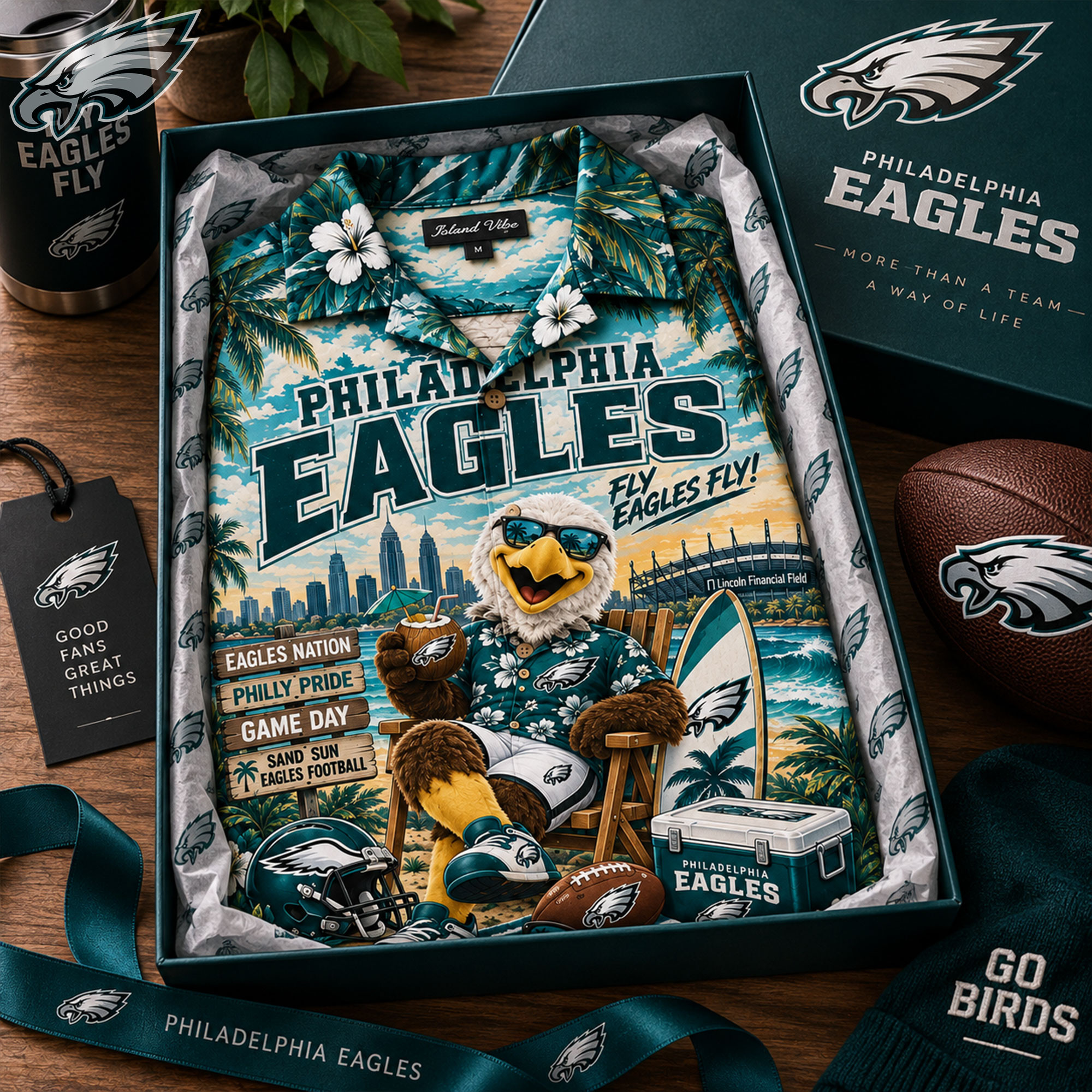Philadelphia Eagles NFL Mascot Fly Eagles Fly Tropical Beach Summer Game Day Hawaiian Shirt Philadelphia Eagles NFL Mascot Fly Eagles Fly Tropical Beach Summer Game Day Hawaiian Shirt
