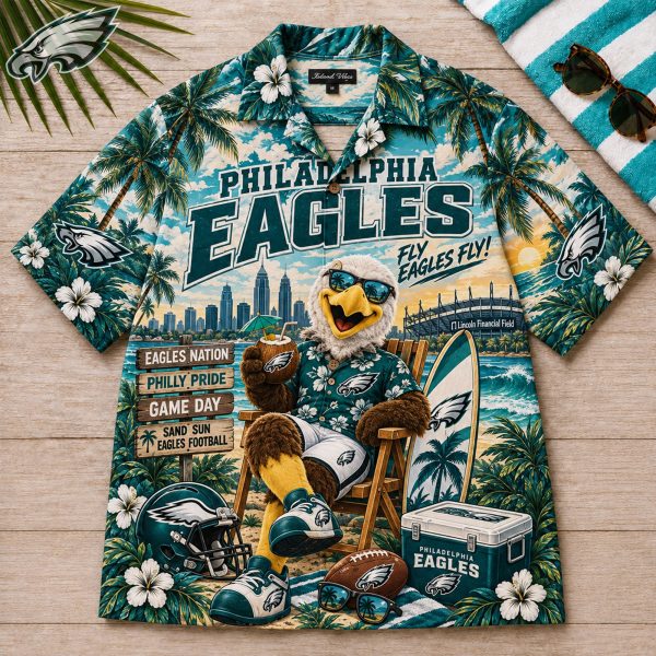 Philadelphia Eagles NFL Mascot Fly Eagles Fly Tropical Beach Summer Game Day Hawaiian Shirt