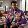 Omega Psi Phi Que Dogs Fraternity Purple and Gold Crocodile Texture Premium Leather Zipper Jacket