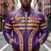 Omega Psi Phi Que Dogs Fraternity Purple and Gold Crocodile Texture Premium Leather Zipper Jacket