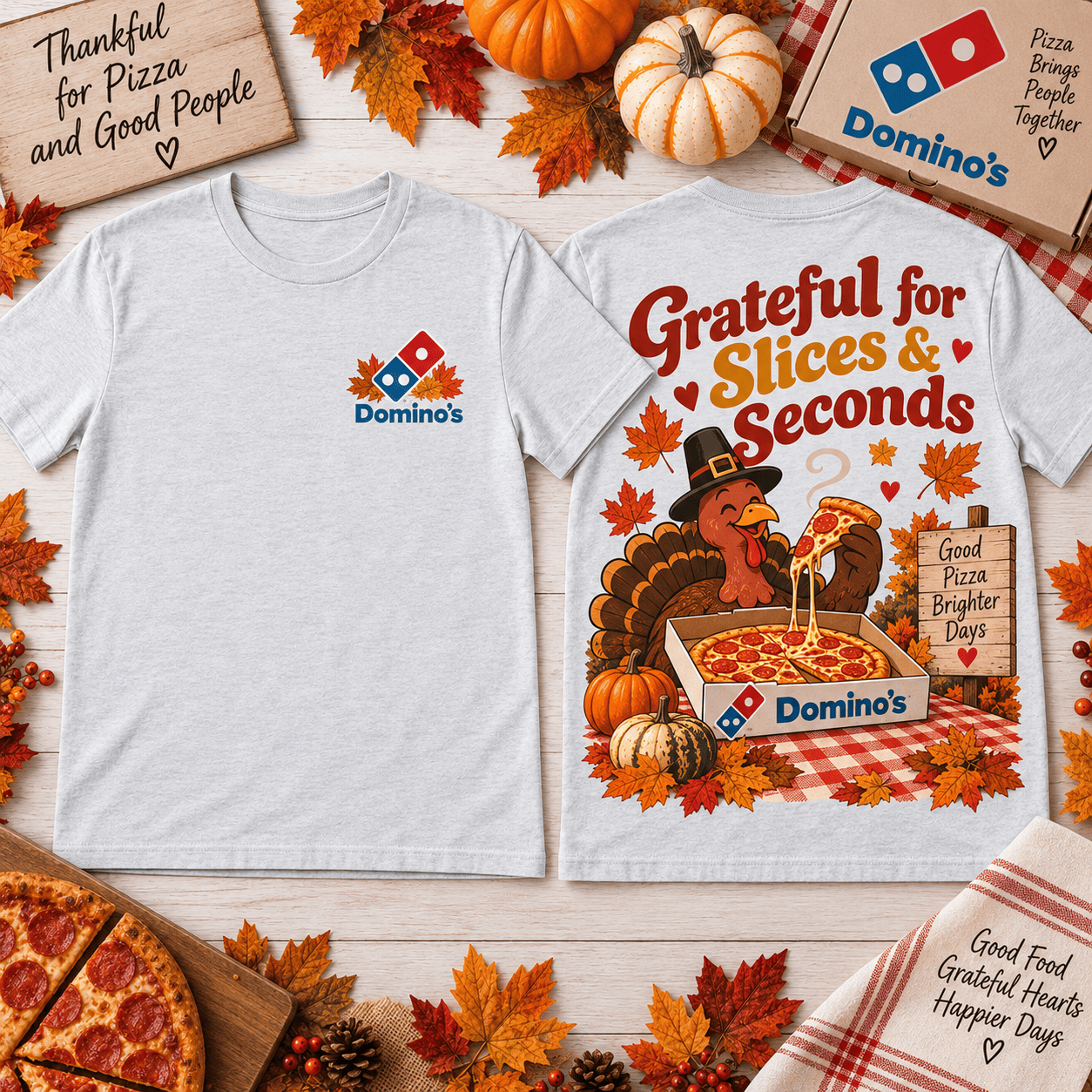 Domino’s Pizza Thanksgiving Pilgrim Turkey Grateful for Slices and Seconds Fall Graphic T-Shirt Domino’s Pizza Thanksgiving Pilgrim Turkey Grateful for Slices and Seconds Fall Graphic T-Shirt