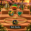 Bob Marley Reggae Rasta Jamaica Gold Plated Music Jewelry Bracelet Charm Set