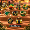 Bob Marley Reggae Rasta Jamaica Gold Plated Music Jewelry Bracelet Charm Set