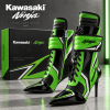 Kawasaki Ninja Sporty Racing Green and Black High Heel Leather Stiletto Boots