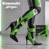 Kawasaki Ninja Sporty Racing Green and Black High Heel Leather Stiletto Boots