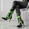 Kawasaki Ninja Sporty Racing Green and Black High Heel Leather Stiletto Boots