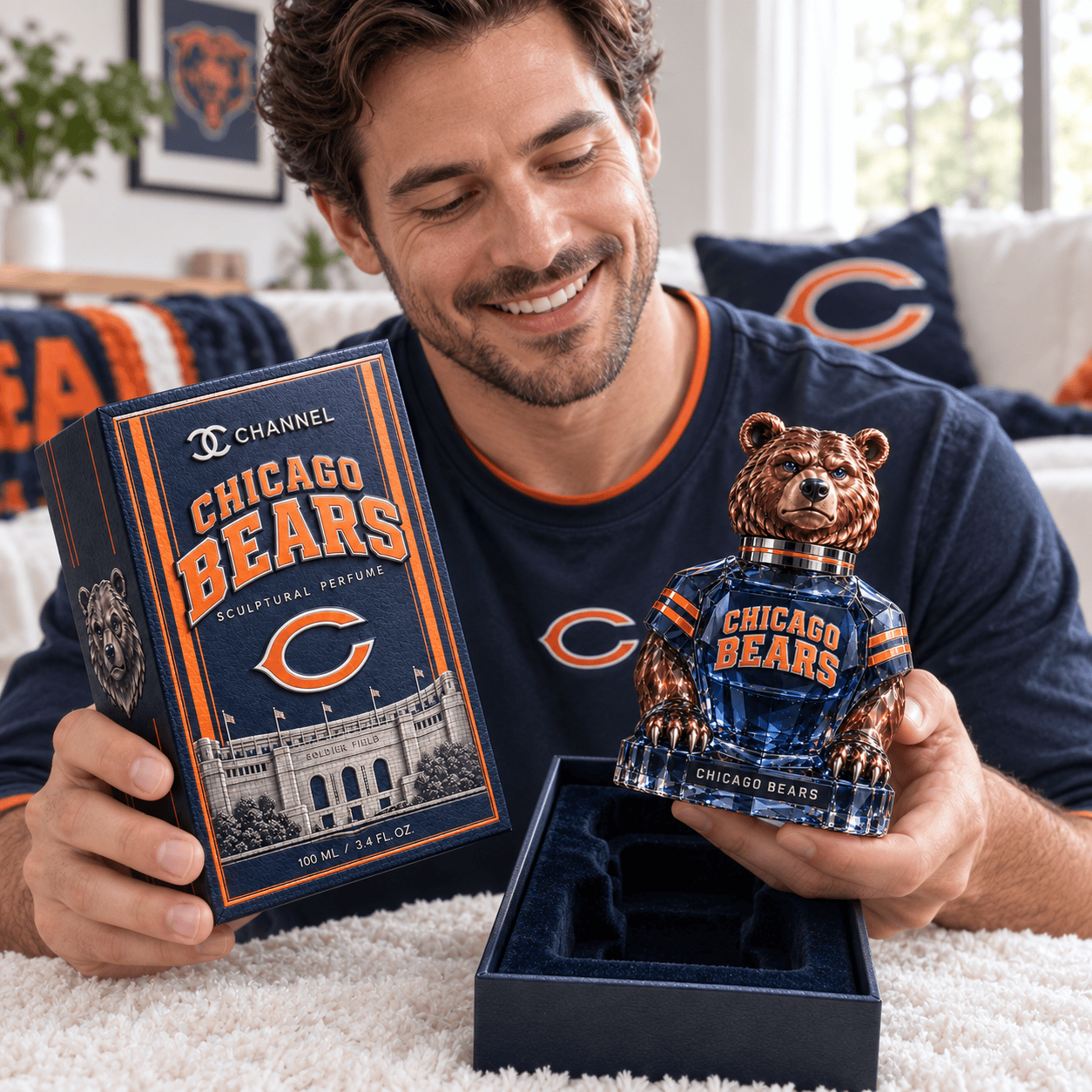 Chicago Bears NFL Football Luxury 3D Bear Shaped Bottle Collectible Fragrance Sculptural Perfume Chicago Bears NFL Football Luxury 3D Bear Shaped Bottle Collectible Fragrance Sculptural Perfume